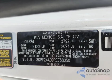 2024 Kia Forte Lx из США, поврежденный, VIN 3KPF24AD9RE758050